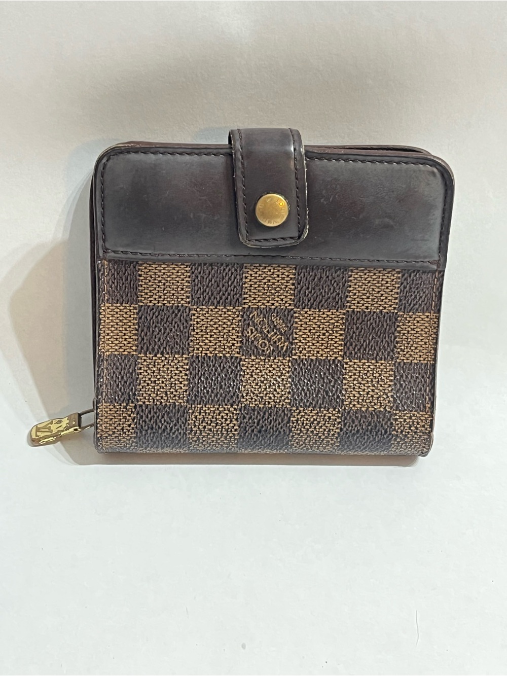 LOUIS VUITTON Compact Zip Bifold Wallet Damier Ebene N61668 Brown AUTH Spain